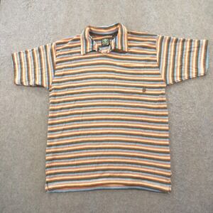 Reactor + Polo Shirt Mens Medium Blue Orange Beach French Terry Cloth New